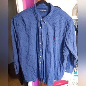 Polo by Ralph Lauren Blue With Black Embroidered Dots Men's 100% Cotton Shirt